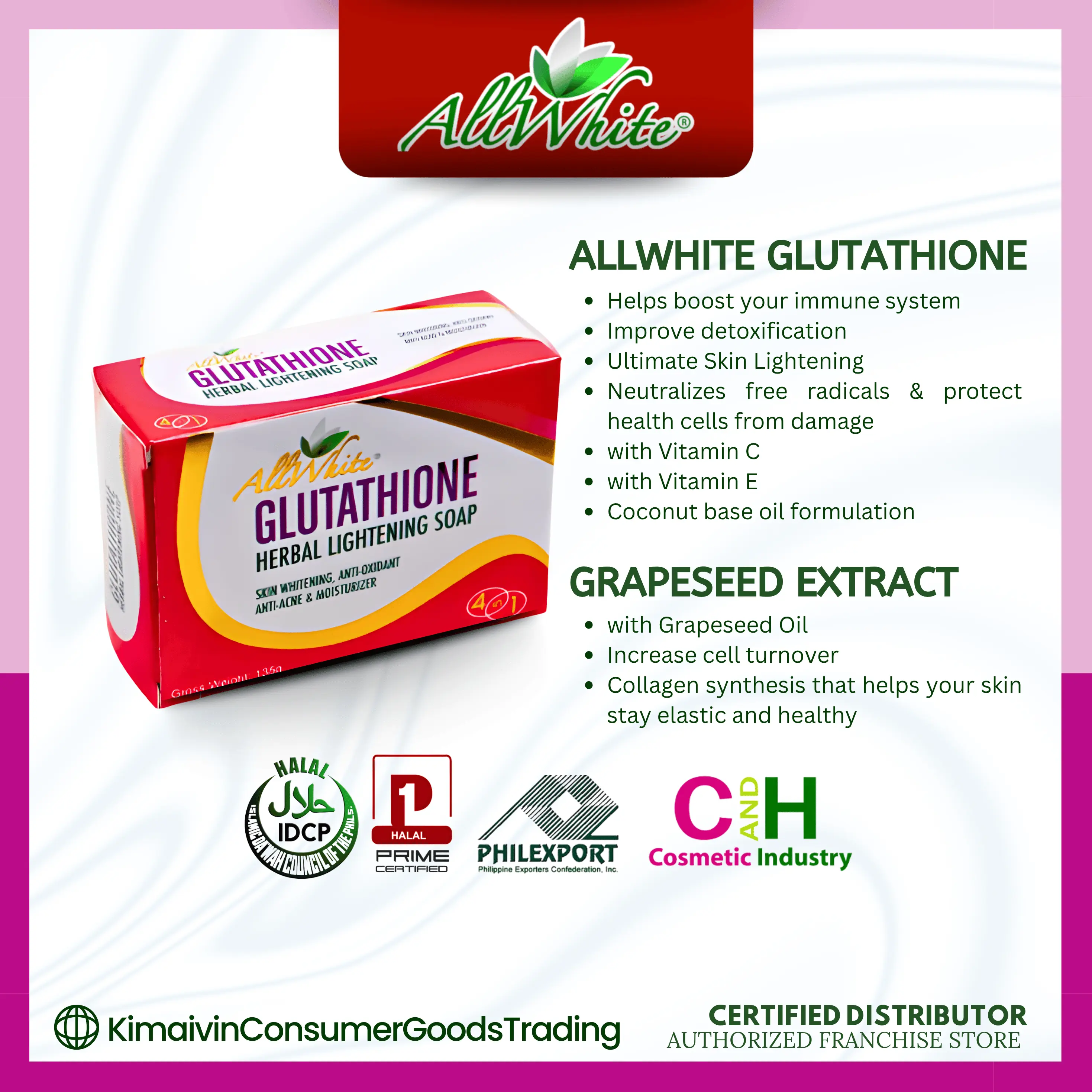 AllWhite Glutathione Herbal Lightening Soap 135g - Skin Repair Body Care Cleansing, Skin Whitening, Anti-Oxidant, Anti-Acne, Moisturizer