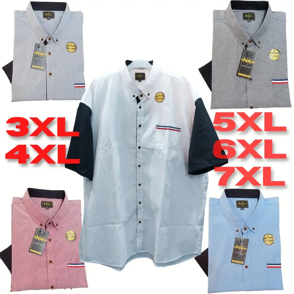 Kemeja Pria Jumbo Katun Oxford Variasi Kombinasi XXL XXXL 4XL 5XL 6XL 7XL Kantong Biru