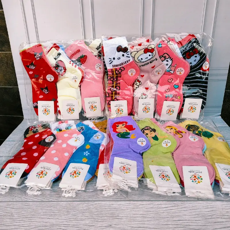 3 Pasang kaos kaki anak cewek perempuan tk sd  motif gambar lucu tebal nyaman Fashion 3