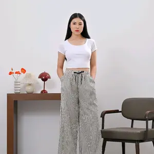 DEEPNY - Easy Pants | Celana Kulot Wide Leg Baggy Pants Wanita Stripe