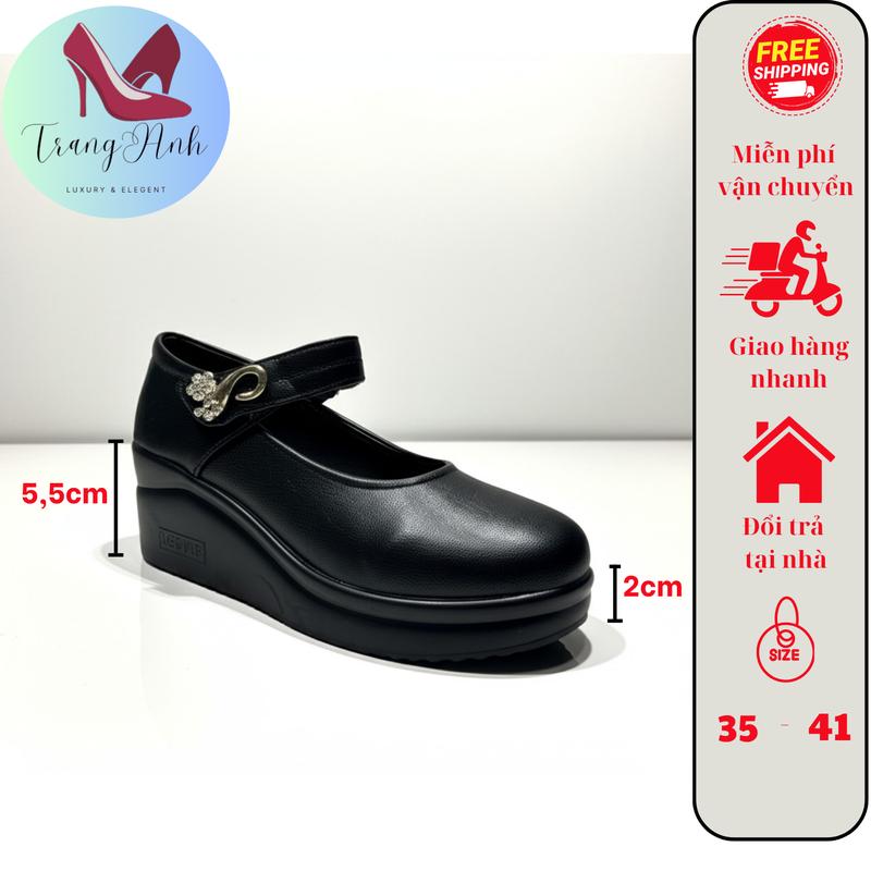 Giày nữ  búp bê cao 5 phân  siêu nhẹ da lì mềm mại - phối kèm mác hoa đá nổi bật 35-41