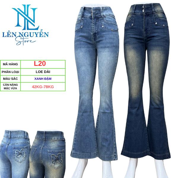 L20 [ Len Nguyen Store ] Quần Jean (Bò) Nữ Loe Dài, Lưng Cao 2 Nút, Dài 95-98cm, Màu Xám, Xanh, Size 40kg-80kg, Thiết Kế Túi  Kiểu, Co Giãn, Mền Mịn, Bigsize, Hotgirl, Skinny, Ống Ôm,  Trẻ Trung, Tự Tin, Dễ Phối Đồ. Women Denim Pants
