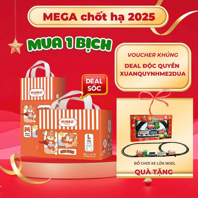   CFV - MXQ  TÃ BỈM DÁN QUẦN MOMOJI AIR DRY MỎNG MỀM SIÊU KHÔ THOÁNG THẤM HÚT TỐT CHO BÉ - TẶNG ĐỒ CHƠI XE LỬA NOEL 
