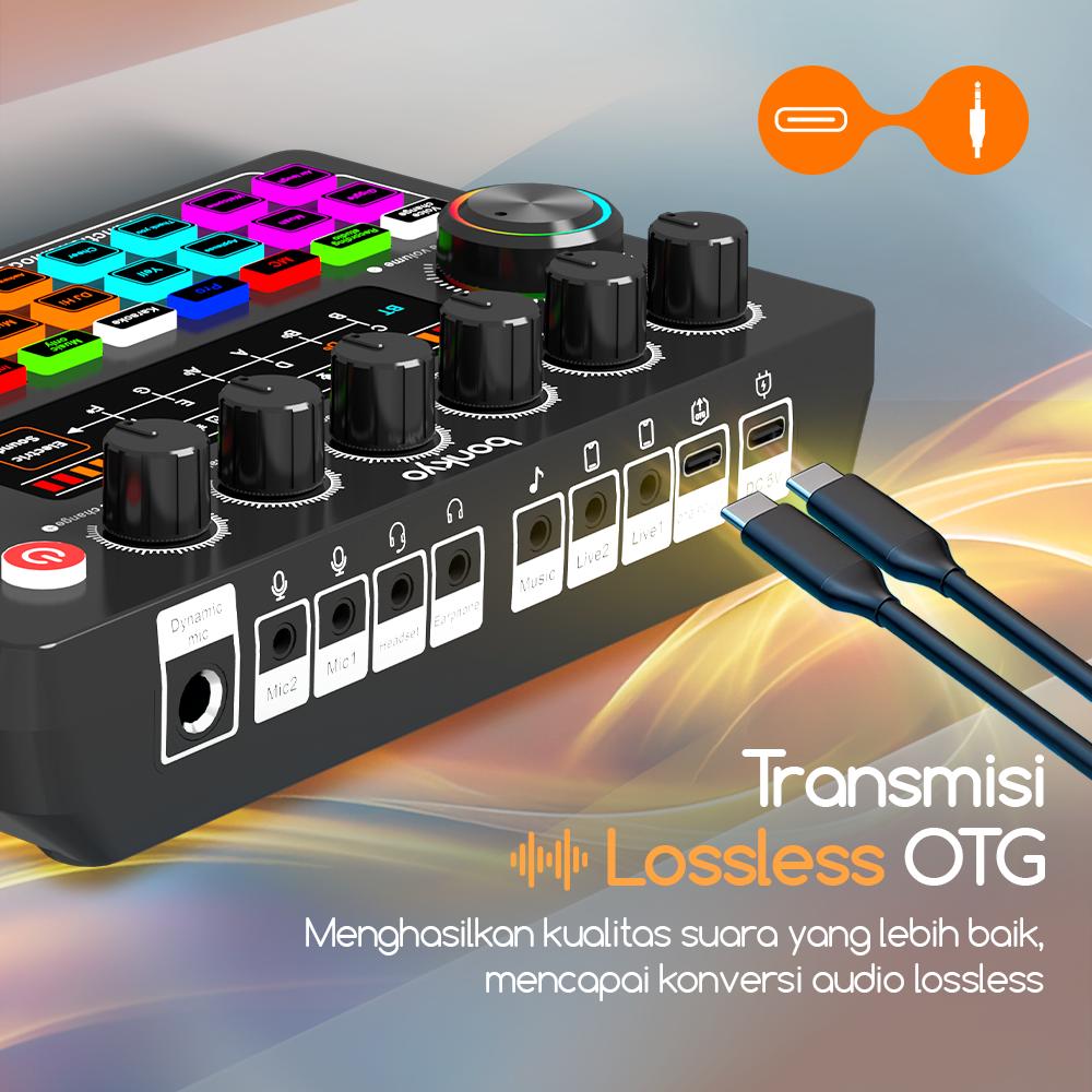 Bonkyo F999X+M990 Soundcard Set dengan Mikrofon Omnidirectional Super Bass & Pengurang Kebisingan untuk Streaming Langsung & Audio Berkualitas Tinggi F999X M990 OTG - Laptop