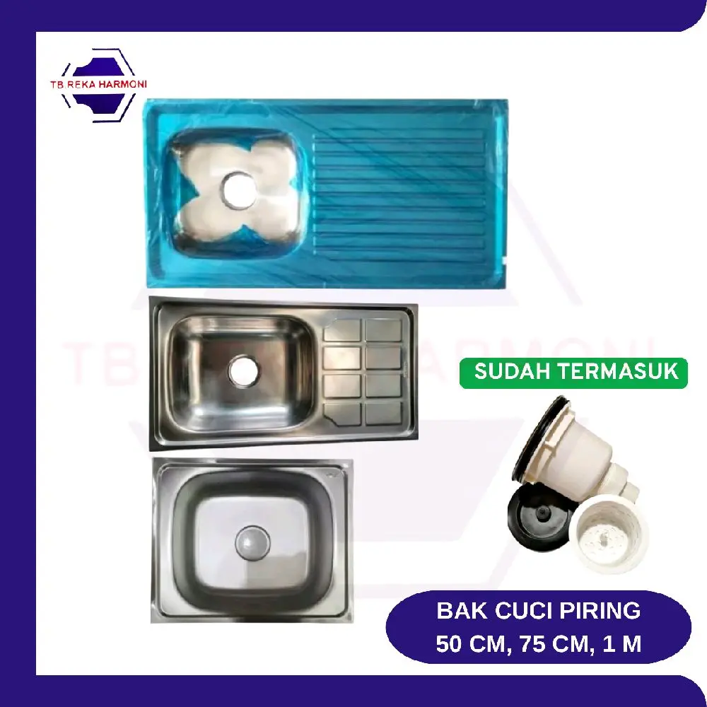 WASTAFEL BAK CUCI PIRING STAINLESS 50 CM 75 CM 1 METER