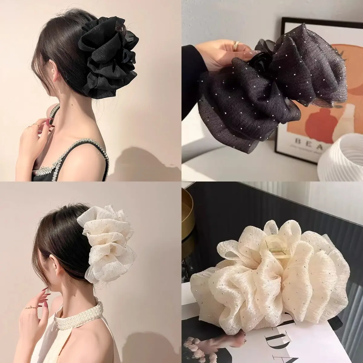 Kẹp Tóc Đám Mây, Kẹp Cá Mập, Kẹp Lấy Lớn, Kẹp Tóc, Dành Cho Nữ, Kẹp Tóc Tấm Sau Đầu, Phong Cách Mới, Làm Bằng Gạc Xốp Ren