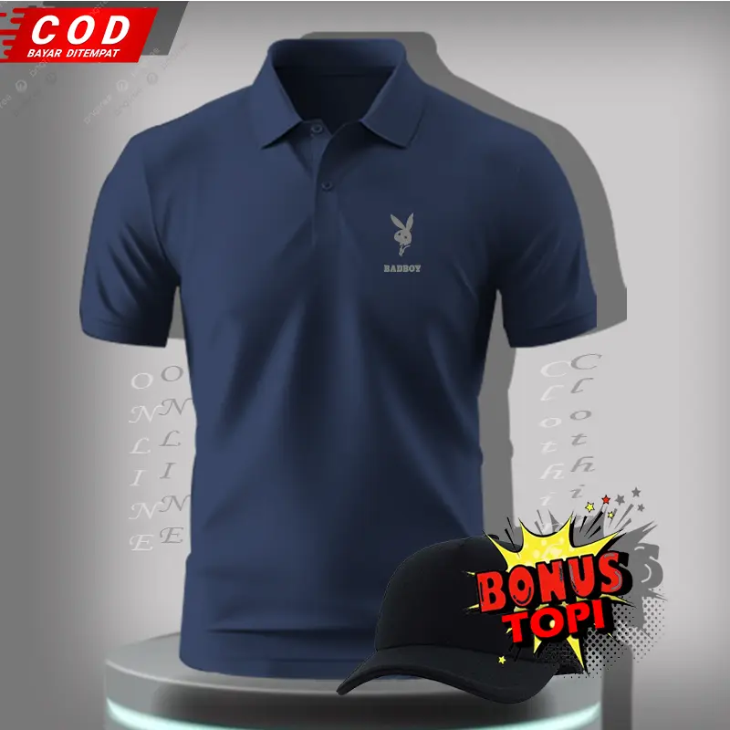 ADRDistro - Polo Shirt Playboy Digital Printing BONUS TOPI - Polo Shirt Kaos Kerah Casual  and Formal Dayli Outfiter Baju Panjang Pria Sablon