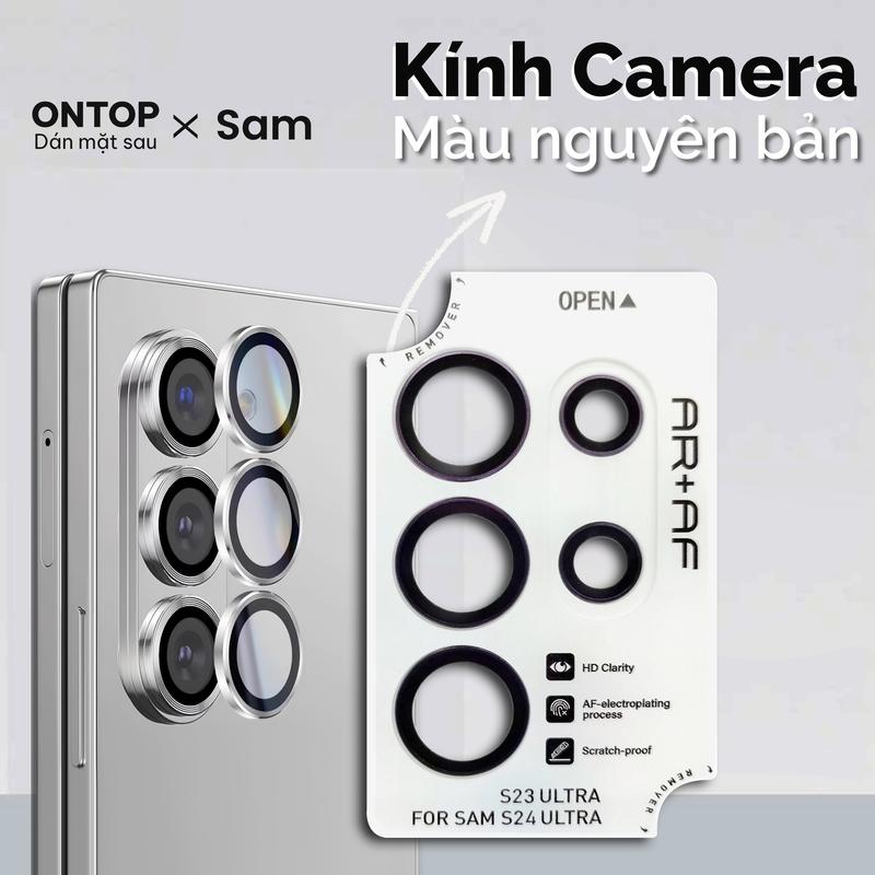 Kính Camera Cho Samsung S25 Ultra S24 Có Khung - Dán Dễ, Chống Xước, Ảnh Nét