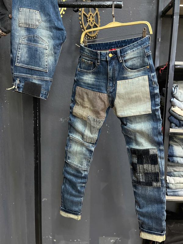   GIÁ MỞ BÁN   Jean Denim Guangzhou-5018  Quần Jean Nam Dài Màu Xanh Đậm Đắp Vá Chất Denim Mẫu Mới Chi Tiết Như Hình J3967  K3 STORE 