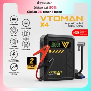 Vtoman X4 Jumper Aki Mobil dan Motor kapasitas 10000mah Powerbank Portable Car jumper aki with inflator jumper untuk mobil 12v jumper mobil kekinian murah premium quality bs cod pertolongan darurat bisa pompa angin termasuk kepala pompa angin premium