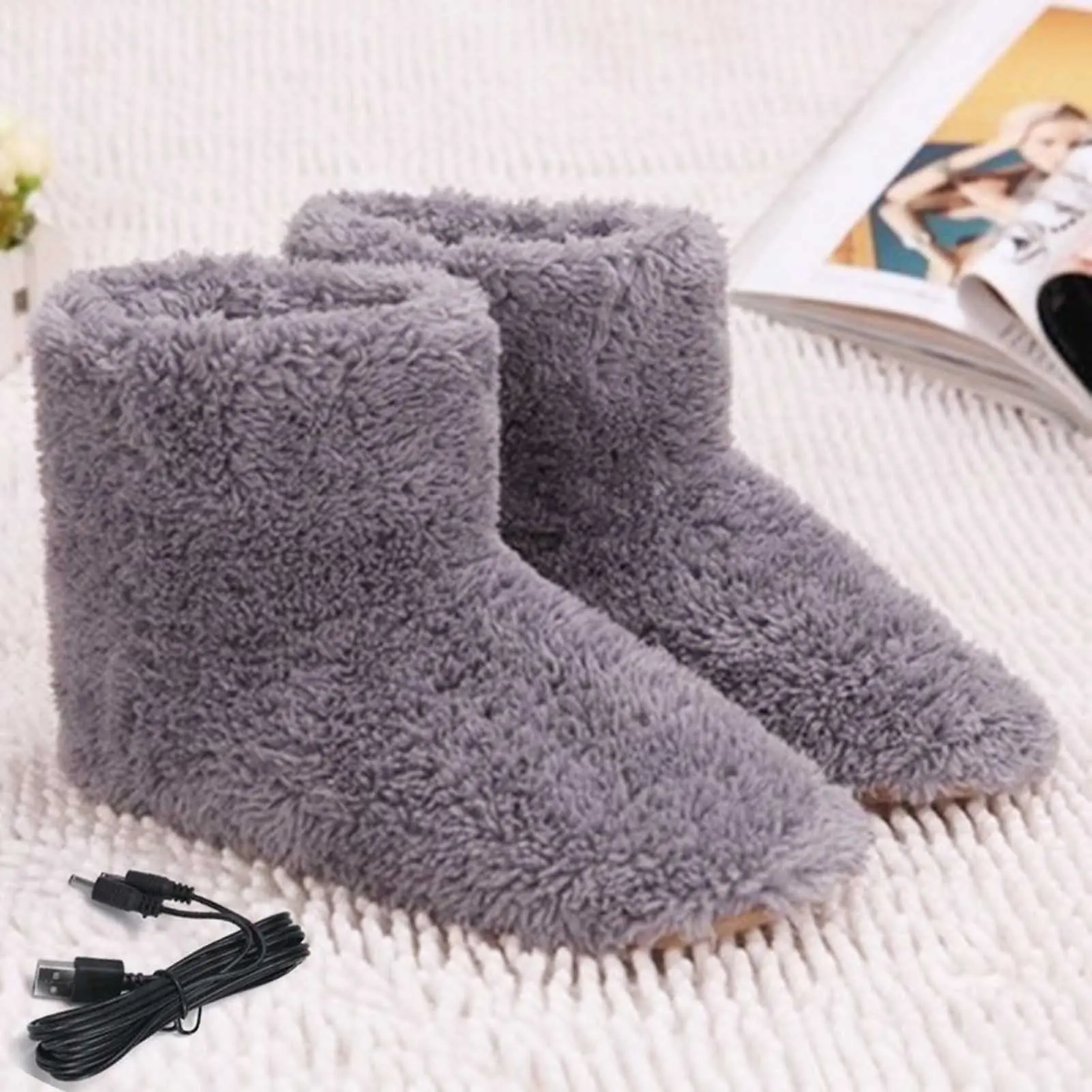 (BREEZES) USB Rechargeable Heated Feet Warmers Electric Foot Warmer Soft Winter Warm Heating Booties for Men Women,Washable