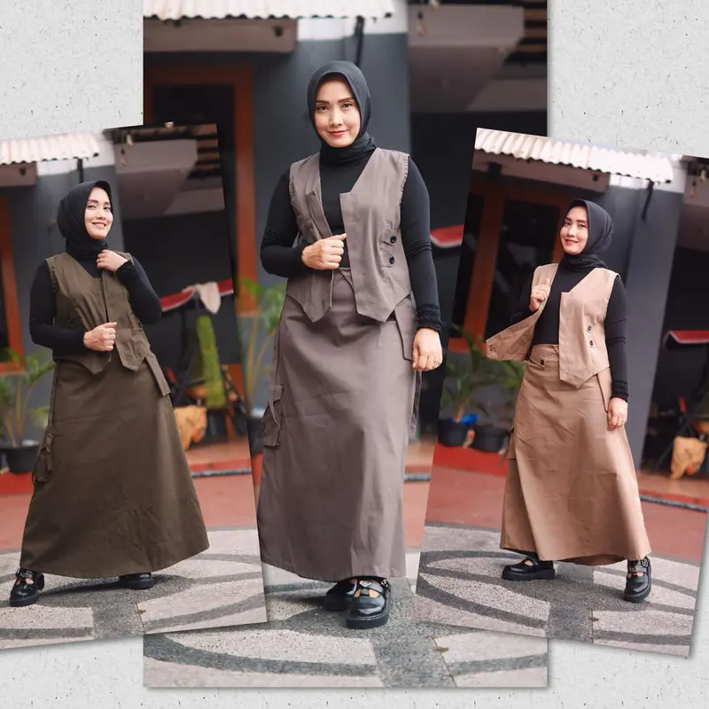 One Set Ohara Cargo Bahan Katun Import Setelan Wanita Rompi kekinian Style Muslim Lembut Nyaman 1