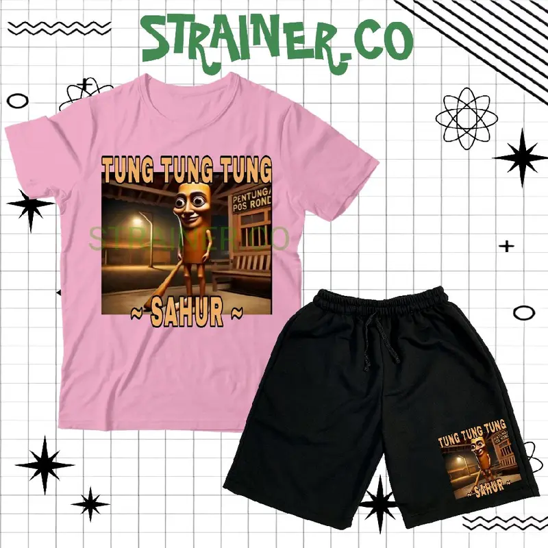 (BISA COD) Setelan Fashion Kaos Anak Baju Anak Celana Pendek Anak Distro TUNG TUNG TUNG SAHUR / Set Kaos Dan Celana Boardshort Anak TUNG TUNG SAHUR Unisex Spesial RAMADHAN 2025 VIRAL Usia 3-12 Tahun FREE NAMA 3