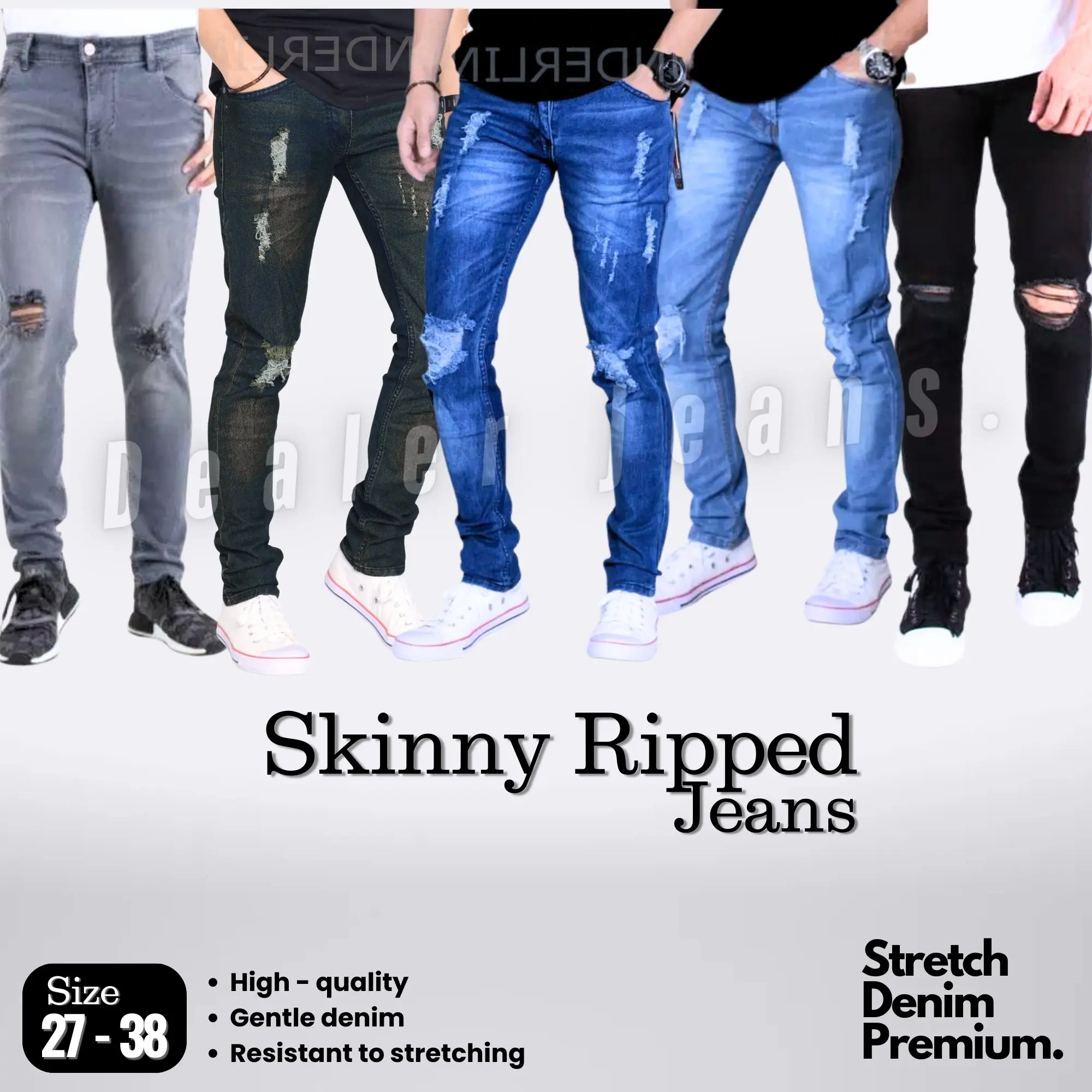 Celana Jeans Pria Sobek Ripped Soft Jeans Slimfit Pensil Streetch Denim Cowok Navy Light Grey Melar Nyaman