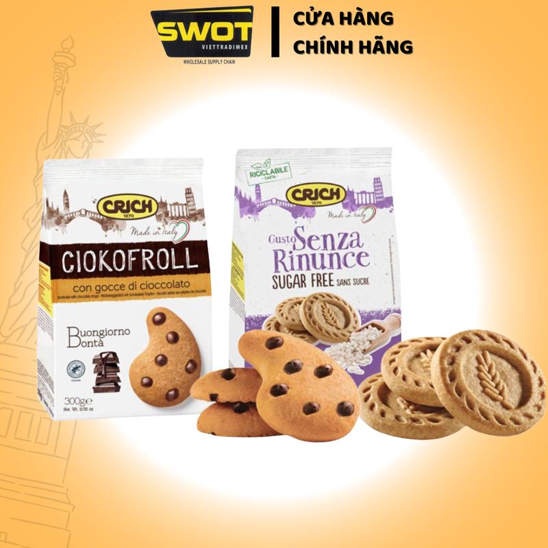 COMBO 2 Bánh quy Cookie Vị Ciokofroll và Sugar Free nhà Crich của Ý, Bánh Cookie ITALY thơm ngon, bổ dưỡng crinkle cookie - SWOT