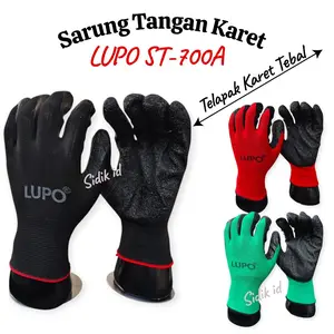 3 Pasang Sarung Tangan Lupo ST-700A Telapak Karet Tebal Latex Antislip Gloves Serbaguna Bekebun Kerja Proyek