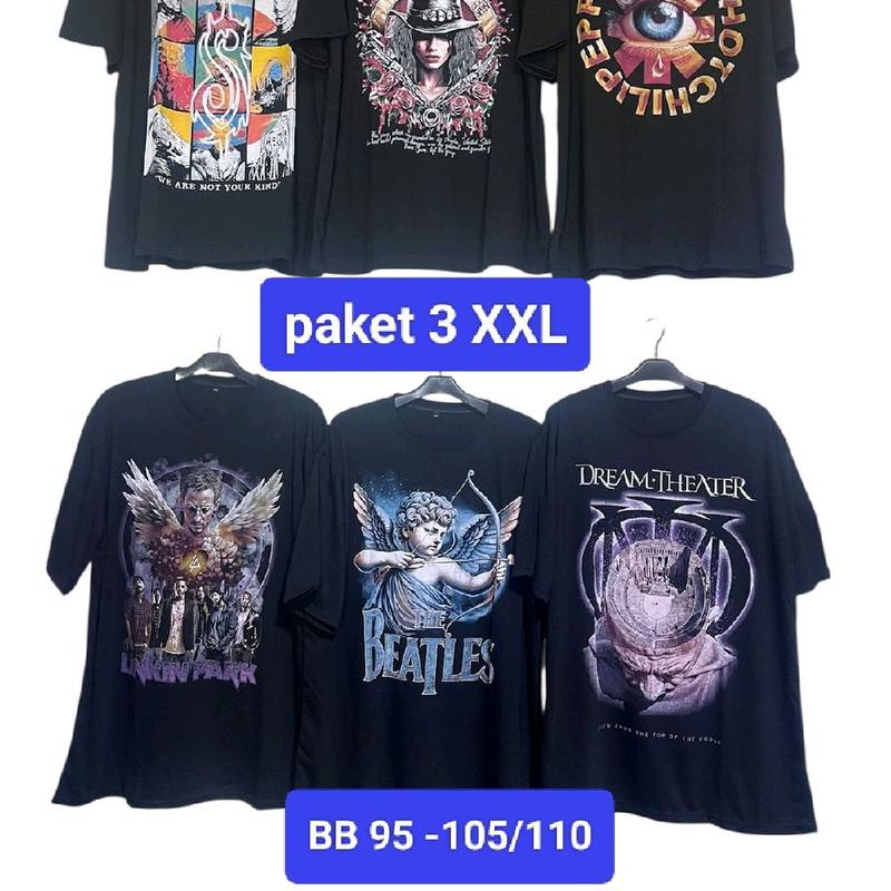 Paket 3 Kaos Band Oversize/2XL Semi Katun Dewasa dengan Sablon Plastisol Hitam - Variasi, Distro, Motif, Polos, Oblong, Pria, Panjang, Wanita 5