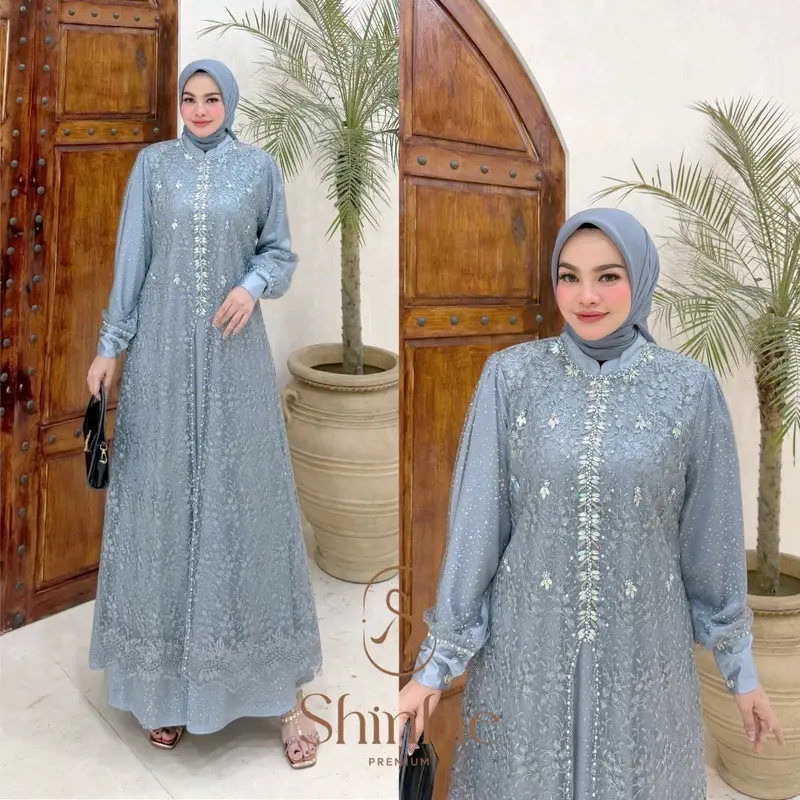 Gamis outer brokat tile payet ukuran jumbo terbaru 3