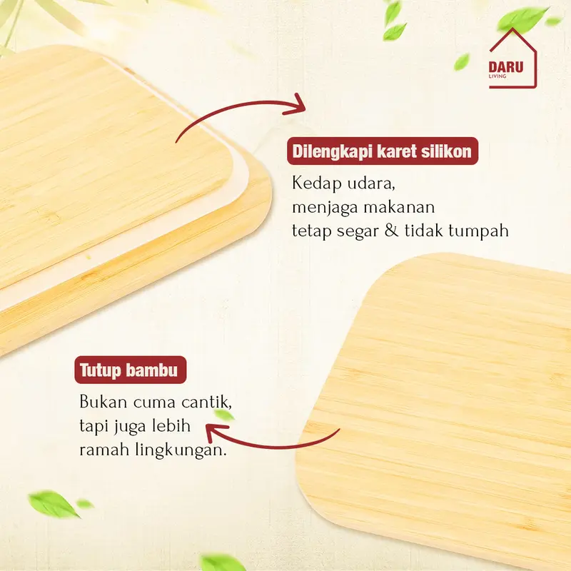【DARU】TAMA - Food Container Bamboo Lid Cover / Lunchbox tutup kayu / Kotak Makan Kaca 5
