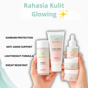 Mlowes Skincare Jitu No 1 Paket 5 in 1 Facial Wash Toner Serum Day Cream Night Cream Mengatasi Flek dan Penuaan Perawatan Brightening Lengkap