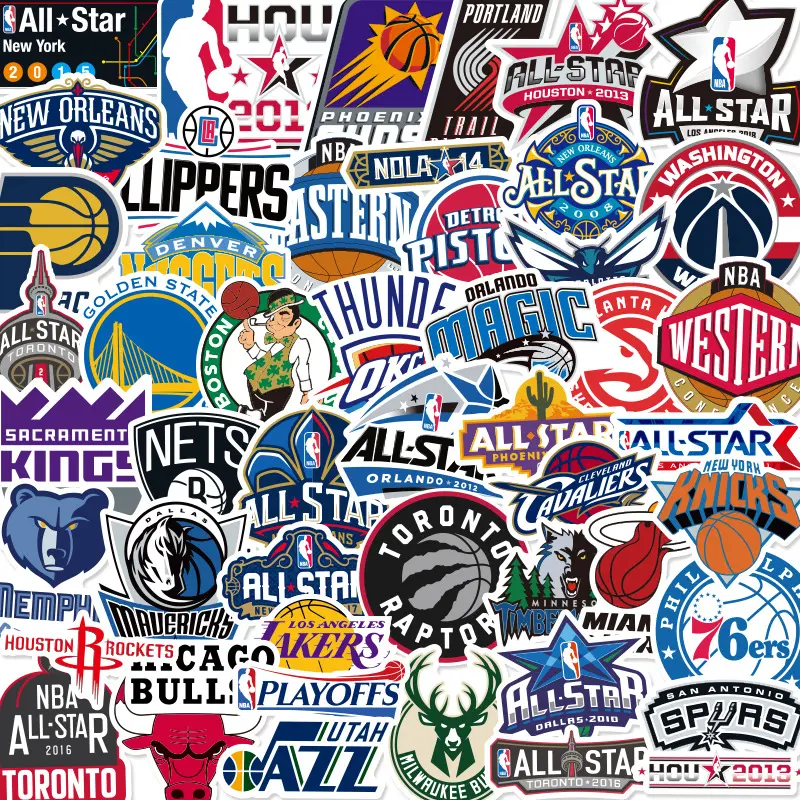 50PCS NBA Team Logo Stickers Basketball Cartoon Waterproof Stickers For Phone Case Bottle Refrigerator Computer Skateboard Sticker