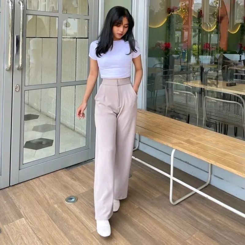 COZIE Pants Rib Knit Premium Highwaist Cullote Loose Pants Petite Friendly Celana Panjang Wanita Anti Kusut Kulot 2