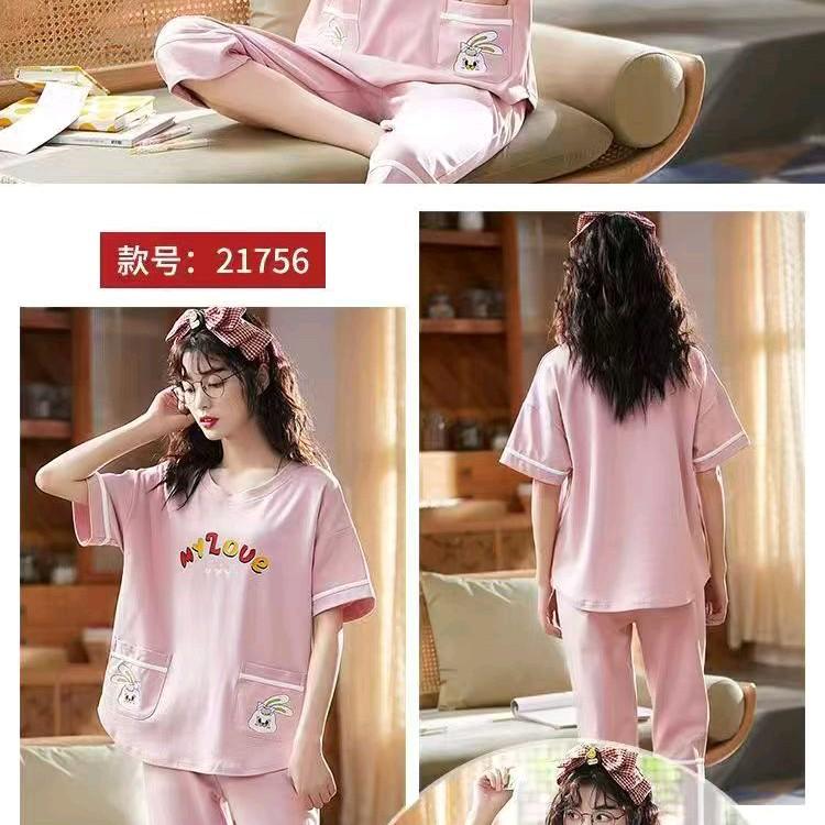 stelan 7/8 kaos katun import wanita Piyama 4