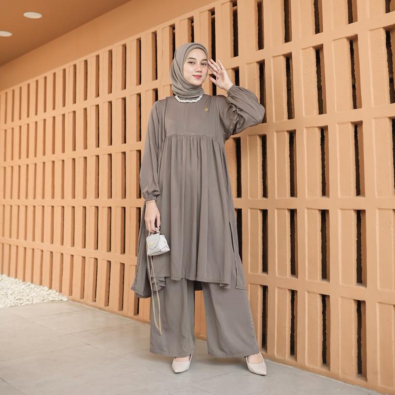 PROUDYHIJAB - Noora Setcel Setelan Celana Wanita Atasan Bawahan Busui Friendly 2