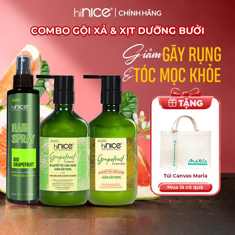 Combo Gội Xả & Xịt Dưỡng Tinh Dầu Bưởi Thiên Nhiên hiNICE Dành Cho Tóc Gãy Rụng