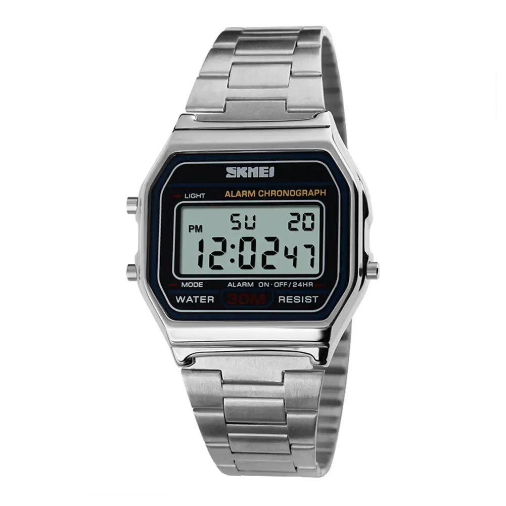 [ZS】 Casual Men Rectangle Dial Digital Display Alarm Chronograph Business Wrist Watch