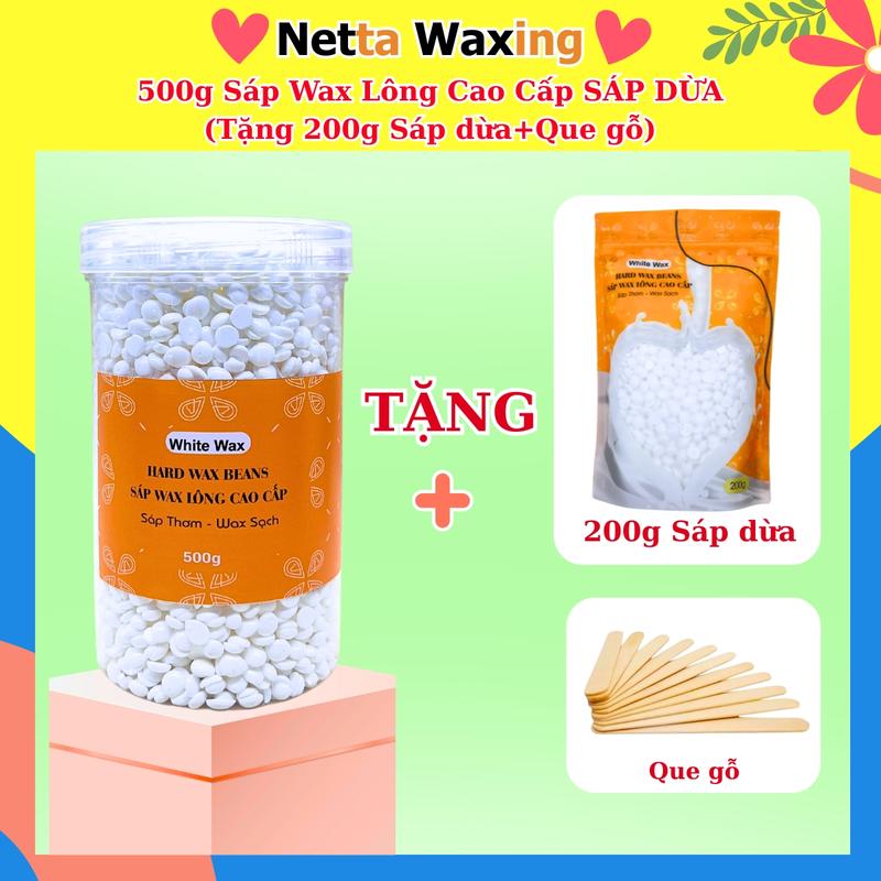 Netta Waxing - Hủ 500g Sáp Wax Lông SÁP DỪA PREMIER - Tặng 200g Sáp Dừa & Que Gỗ - Dành Cho Lông Tơ & Cứng - Wax Tay Chân Nách Ria Mêp Nữ Râu Nam Cạo Râu Women