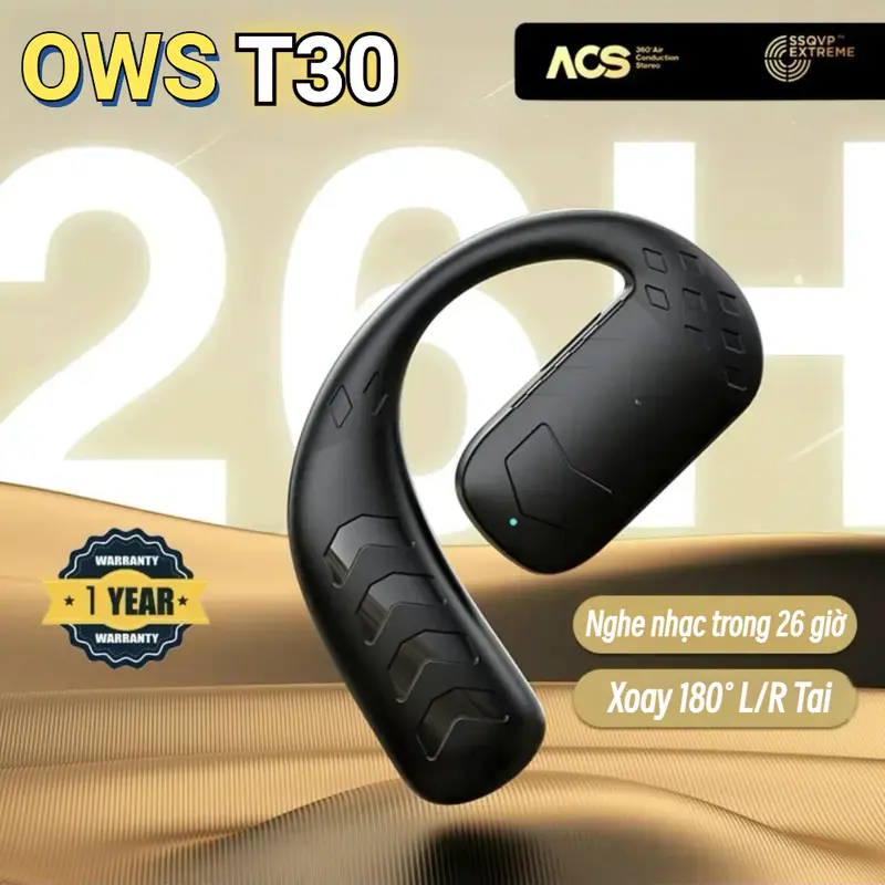 OWS T30 Tai Nghe Một Tai Dành Cho Tai Trái và Phải [Món quà miễn phí] Bao tay chơi game, Âm thanh nổi không dây true bass tai nghe bluetooth, Pin dung lượng lớn với thời gian phát lại 26H, Cho thể thao và chơi game 0