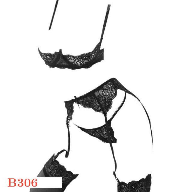 PlazaKota B306 - Bra Set Underwire Kawat Open Cup Hitam Transparan Celana Dalam Bh Wanita 0