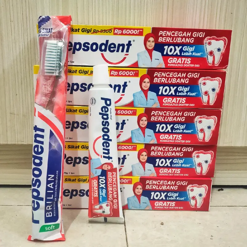 6pcs Pepsodent Pasta Gigi 75gr GRATIS Sikat Gigi Didalam box kemasan 0