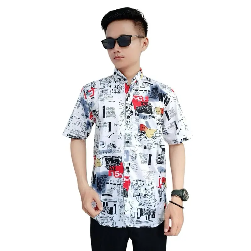kemeja motif pria terbaru rumus hitam putih fashion kekinian Dewasa Distro Katun Panjang 1