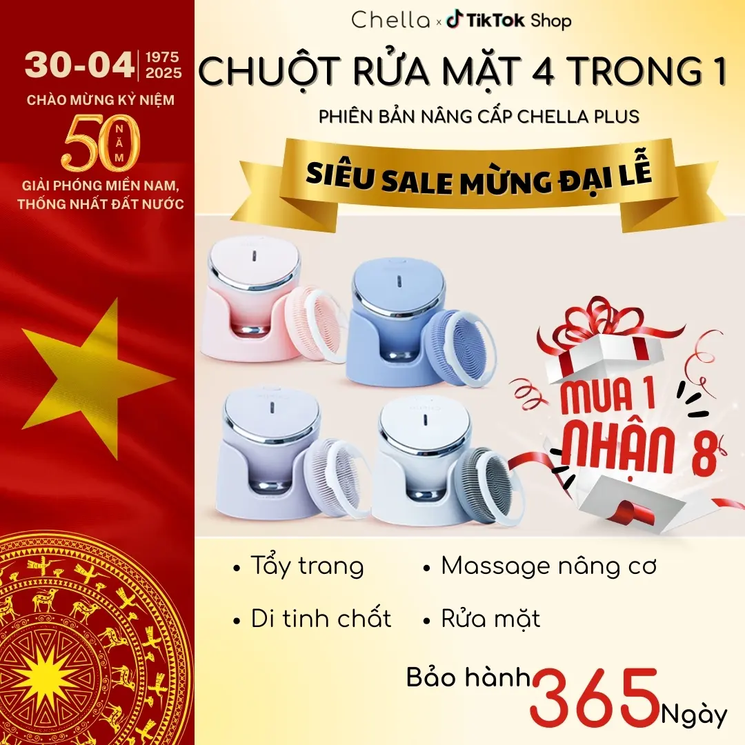 Chuột Rửa Mặt Chella 4 Trong 1 Máy rửa mặt kiêm Tẩy trang Đẩy Tinh Chất Nâng Cơ - Bảo Hành 365 Ngày - Skincare Nữ Women