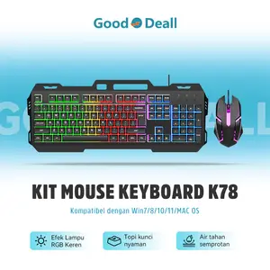 Keyboard Bisa Jadi Dudukan HP K78 Set Keyboard + Mouse Gaming Cahaya RGB Harga MURAH Set Keyboard & Mouse Gaming Kabel Sensasi Mekanik Efek Lampu RGB Floating Keycap