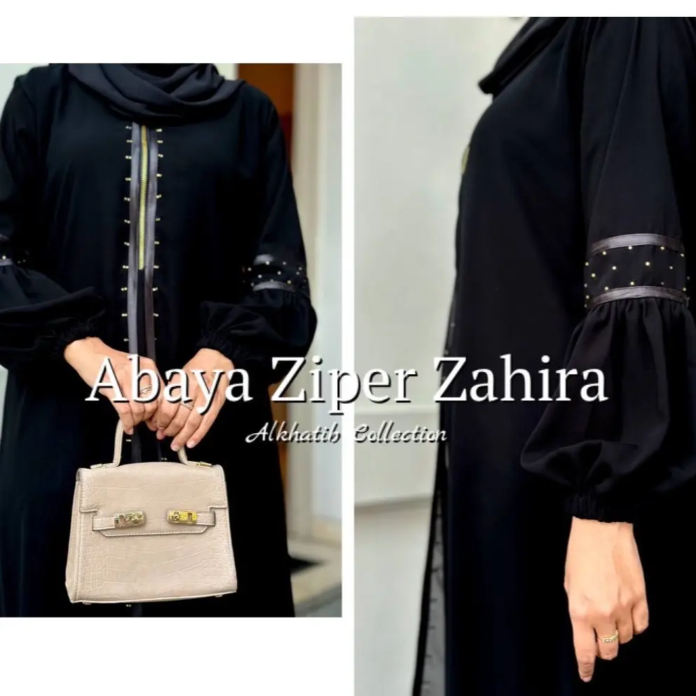 ABAYA MOTIF ZIPER ZAHIRA BAHAN JETBLACK GRADE A KOMBIASI SIFON READY SIZE S M L XL XXL