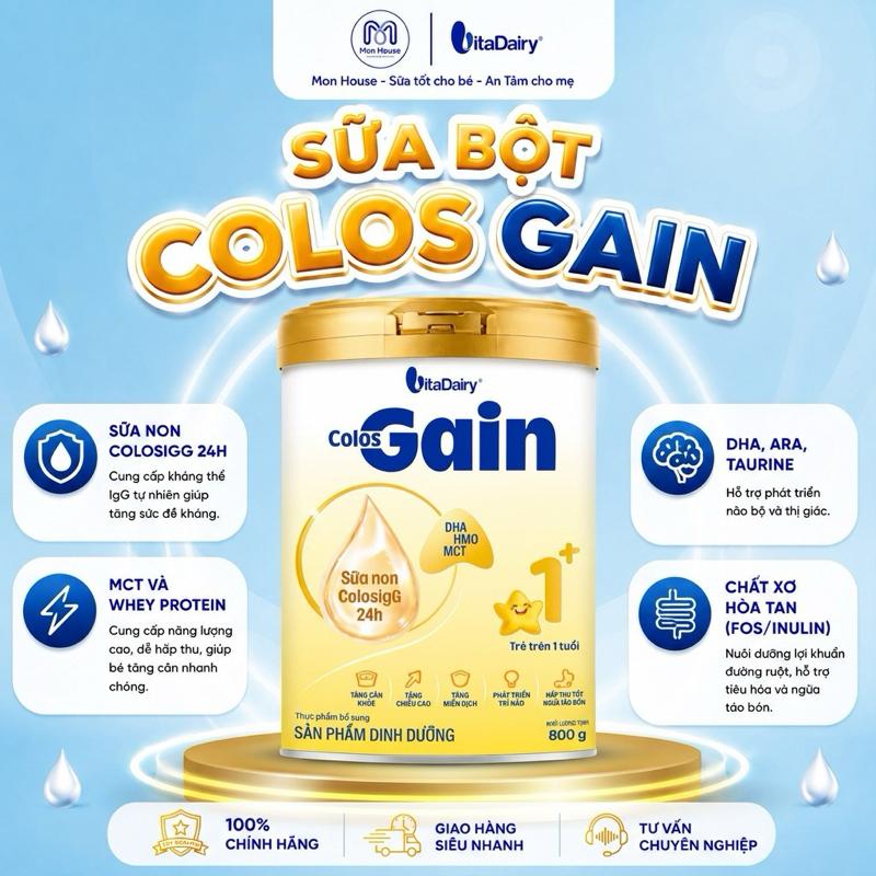 Vitadairy Sữa Colosgain cho Bé Lon 800g - Năng Lượng Cao, Kháng Thể Tự Nhiên, Hỗ Trợ Miễn Dịch, Phát Triển Trí Não & Thị Giác