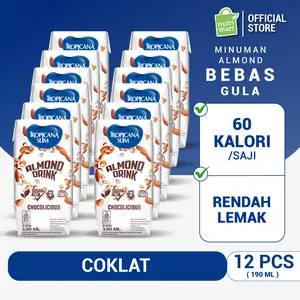 Paket isi 12 - Tropicana Slim Plant Based RTD Sugar Free - Almond Drink Chocolate / Oat Drink Vanilla / Oat Drink Cantaloupe Melon / Almond Drink Banana Delight