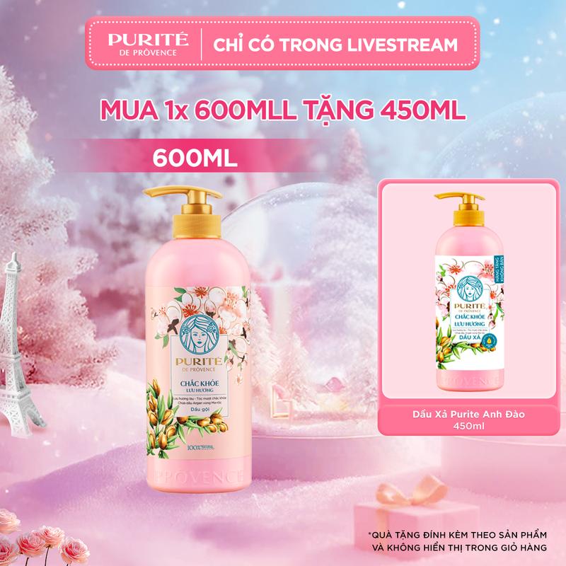 Combo Dầu Gội Purité Chắc Khỏe Lưu Hương 600ML + Tặng Dầu Xả Purite Chắc Khỏe Lưu Hương Anh Đào 450ML V