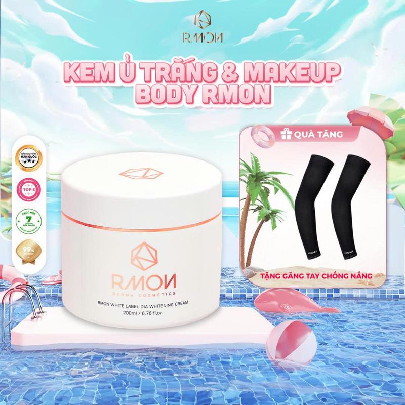 [15.10 - Tặng Găng Tay Chống Nắng] Kem Giúp Ủ Trắng và Hỗ Trợ Make-Up Da Body RMON White Label Dia Whitening Cream 200ml