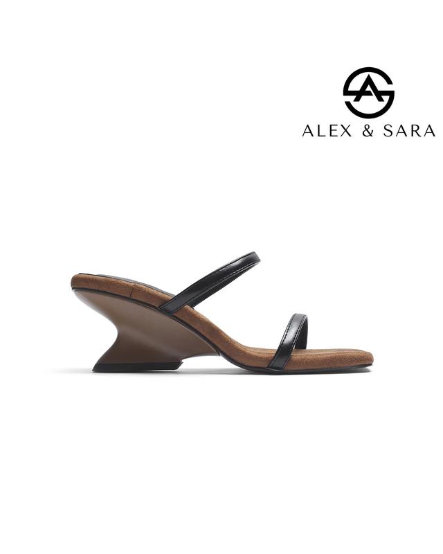  LT120- Guốc Nữ Gót Cách Điệu – Quai Ngang Mảnh Mũi Vuông Sang Trọng Alex Sara 