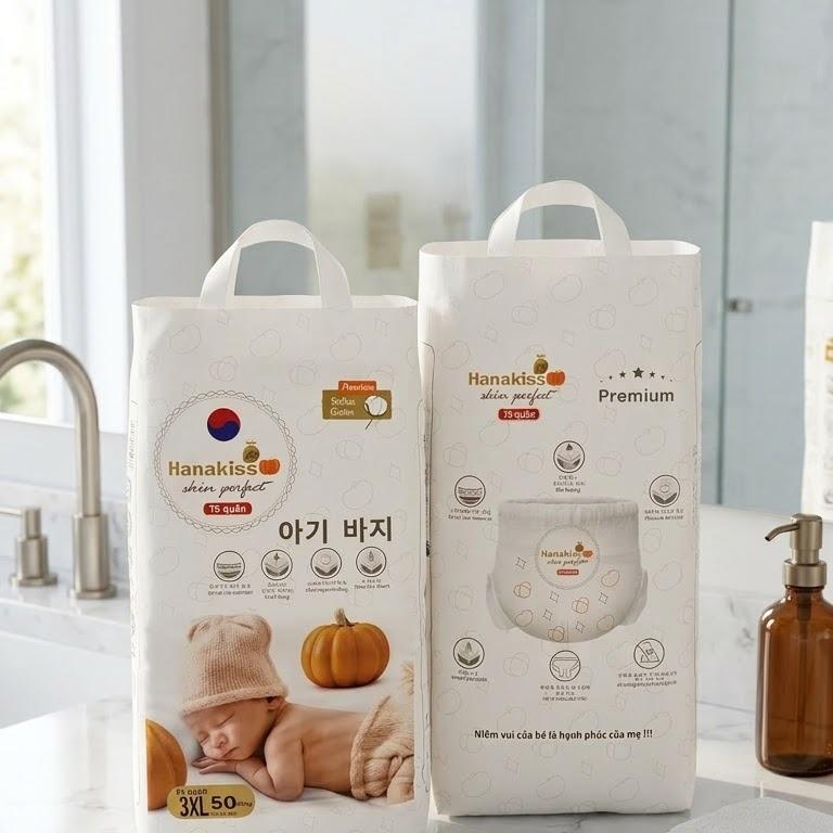 Hanakiss, Combo 2 bịch 100 miếng tã bỉm quần trẻ em mềm mỏng nhẹ, tinh chất bí ngô chống hăm tã, đủ size cho bé yêu của mẹ