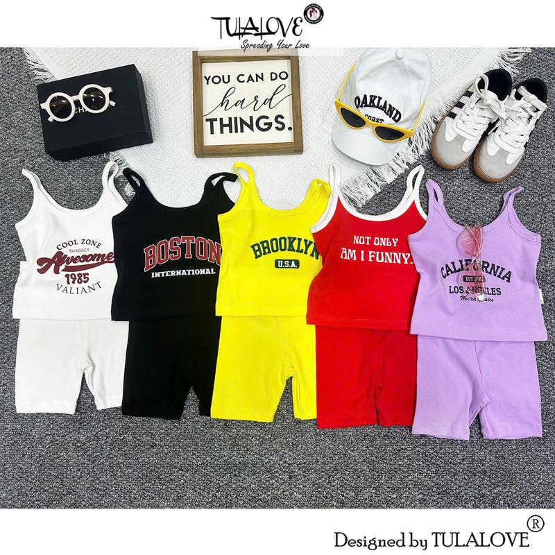  BỘ ÁO 2 DÂY HÌNH IN + LEGGING ĐÙI CHO BÉ GÁI TULALOVE Combo Quần Áo Mùa Hè Cho Bé Gái 