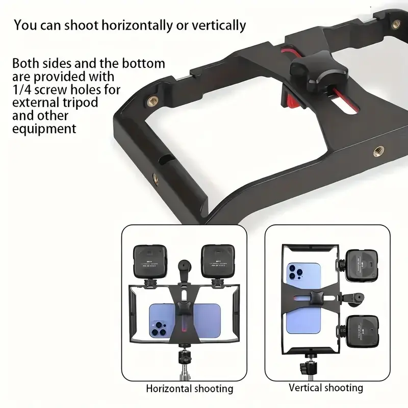 Rotating Handheld Mobile Phone Stabilizer 1pc - Universal Live Streaming Fill Light Stand with Microphone Holder, Three Cold Shoe Expansion Ports and Multiple 1/4 Expansion Ports - Compatible with Most Phones, Hot Shoe Base 3