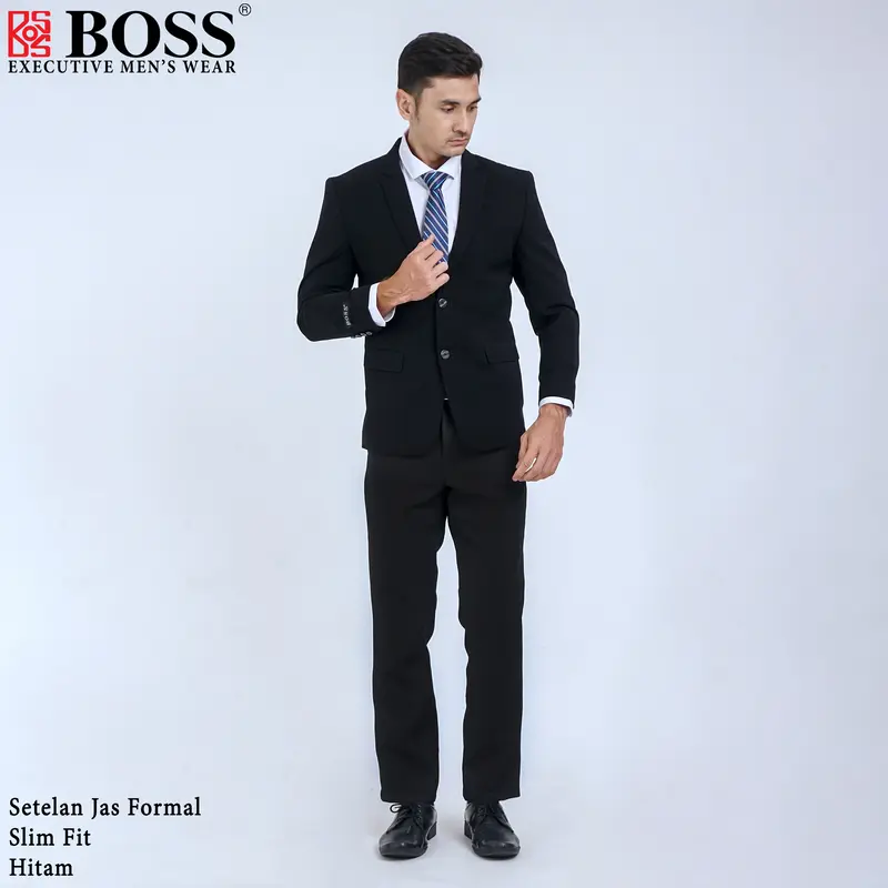 BOSS Setelan Jas Formal Pria Slim Fit RJB Hitam 3