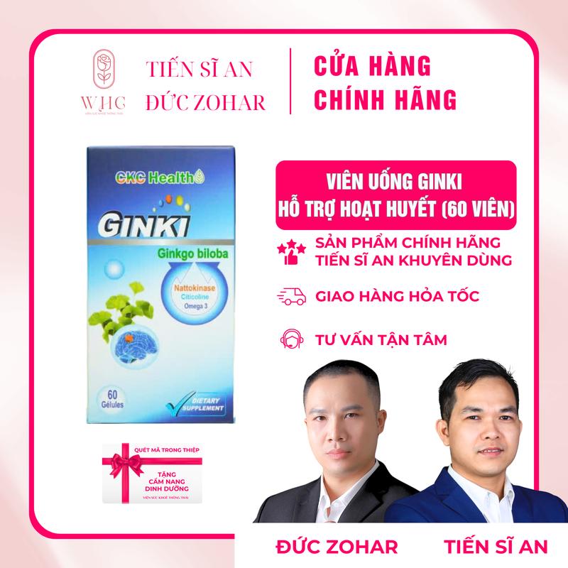 (TSA) Viên uống Ginki hỗ trợ hoạt huyết, hỗ trợ cải thiện đau đầu, hoa mắt, chóng mặt (Hộp 60 viên) + Cẩm nang dinh dưỡng