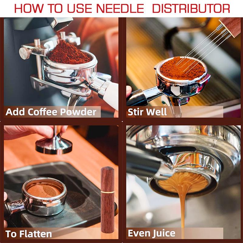 Product Introduction of Lahome 304 Stainless Steel Coffee Tamper Needle Distributor Wood Handle Espresso Coffee Powder Leveler Tool 6 Needles Cafe Stirring Accessories For Solve Coffee Clumping 0