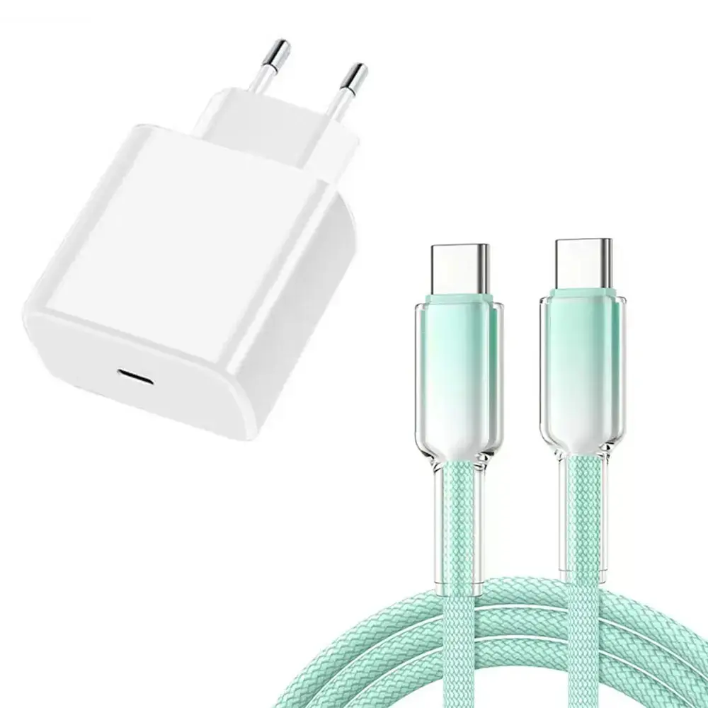 Pengisi daya putih + kabel data hijau